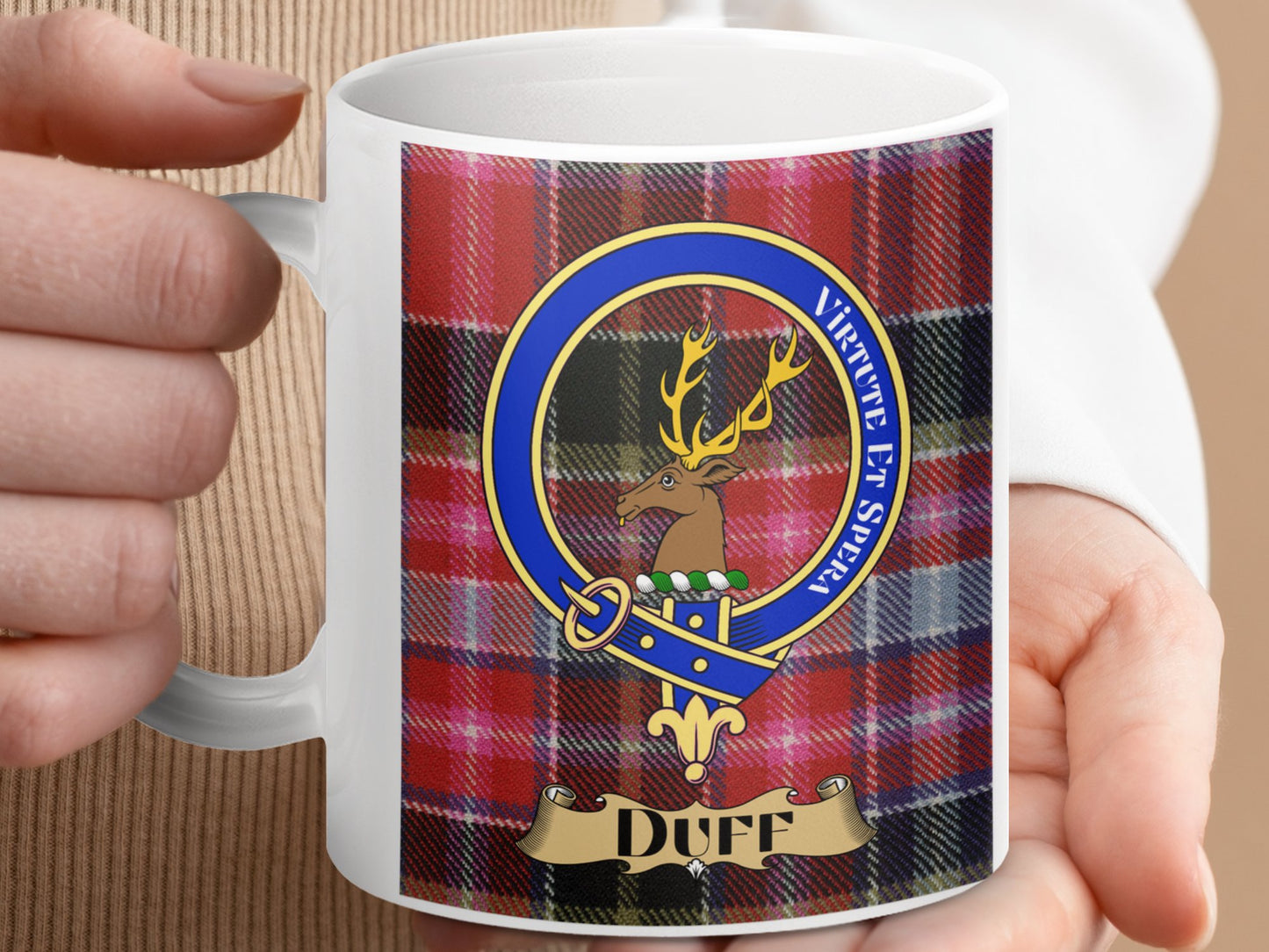 Clan Duff Scottish Tartan Crest Design Mug - Living Stone Gifts