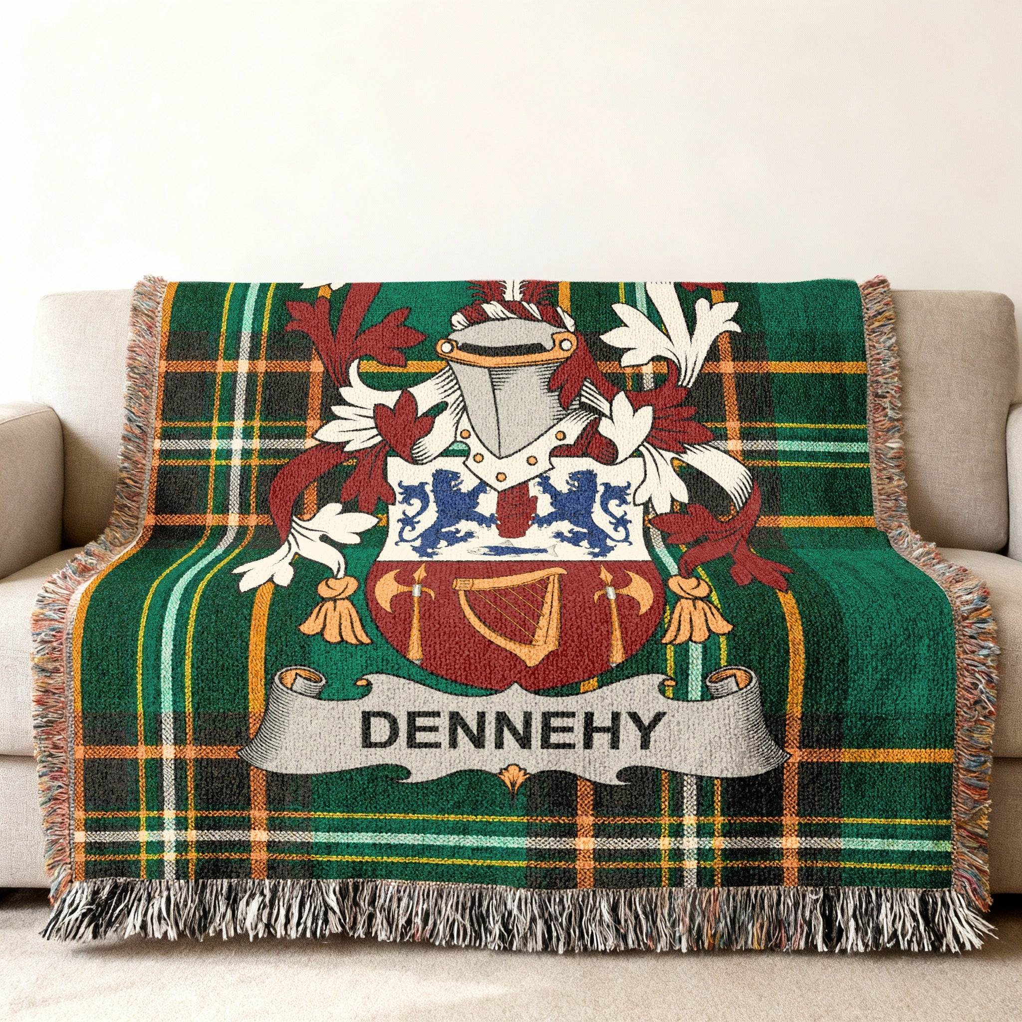 Dennehy Family Crest Tartan Plaid Woven Blanket product type