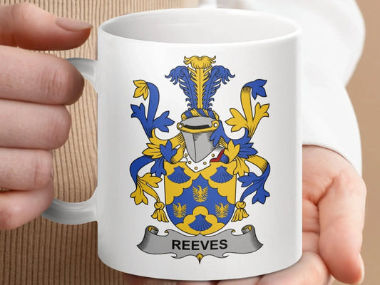Reeves Surname Irish Family Crest Heraldic Mug - Celtic Ancestry Gifts