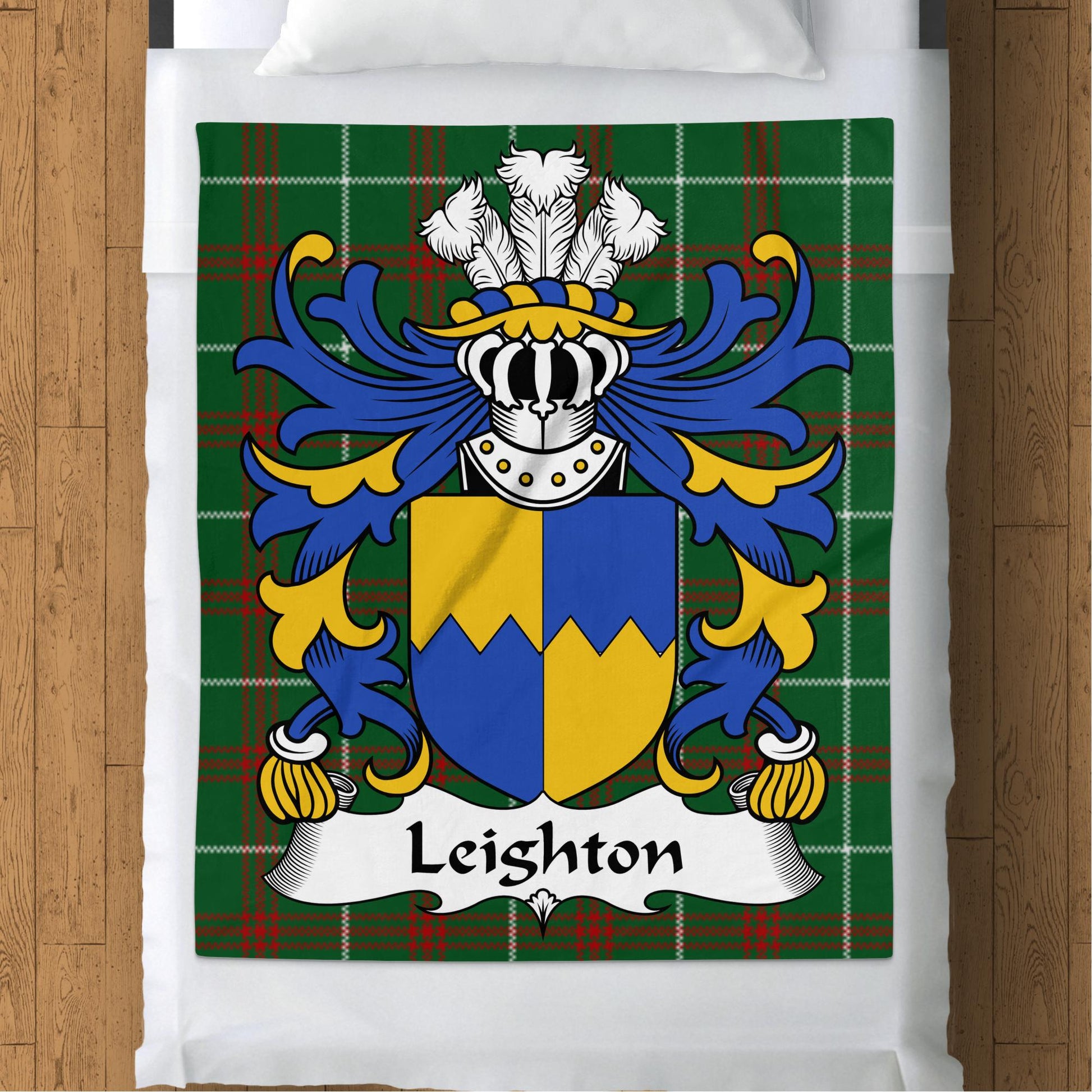 Leighton Welsh Surname Coat of Arms Tartan Background Blanket - Living Stone Gifts