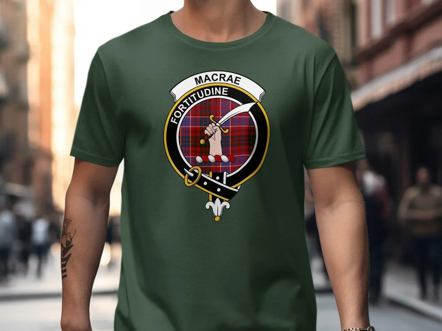 MacRae Crest Fortitudine Tartan Shield Graphic T-shirt product