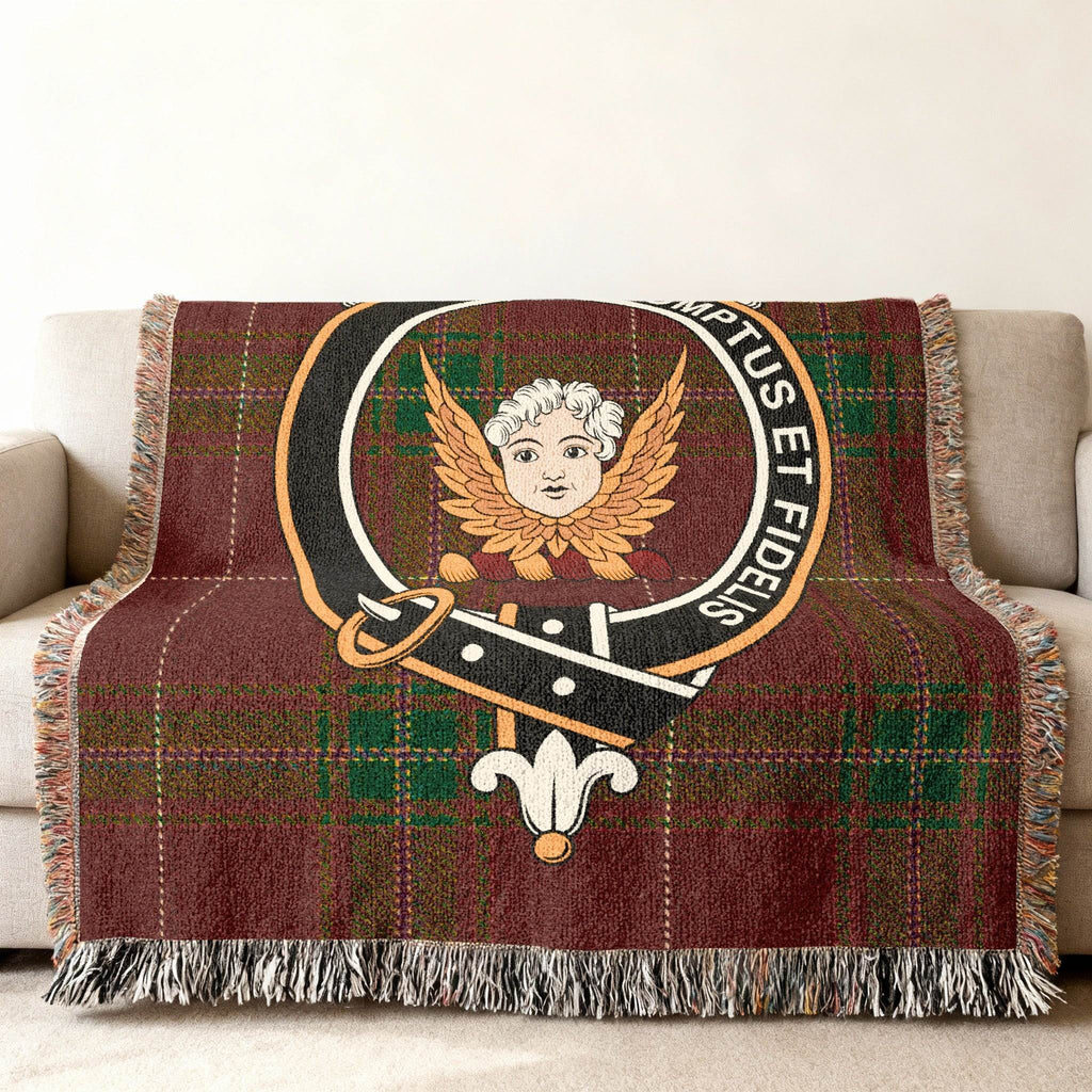 Vintage Plaid Throw Blanket with Angelic Emblem Design