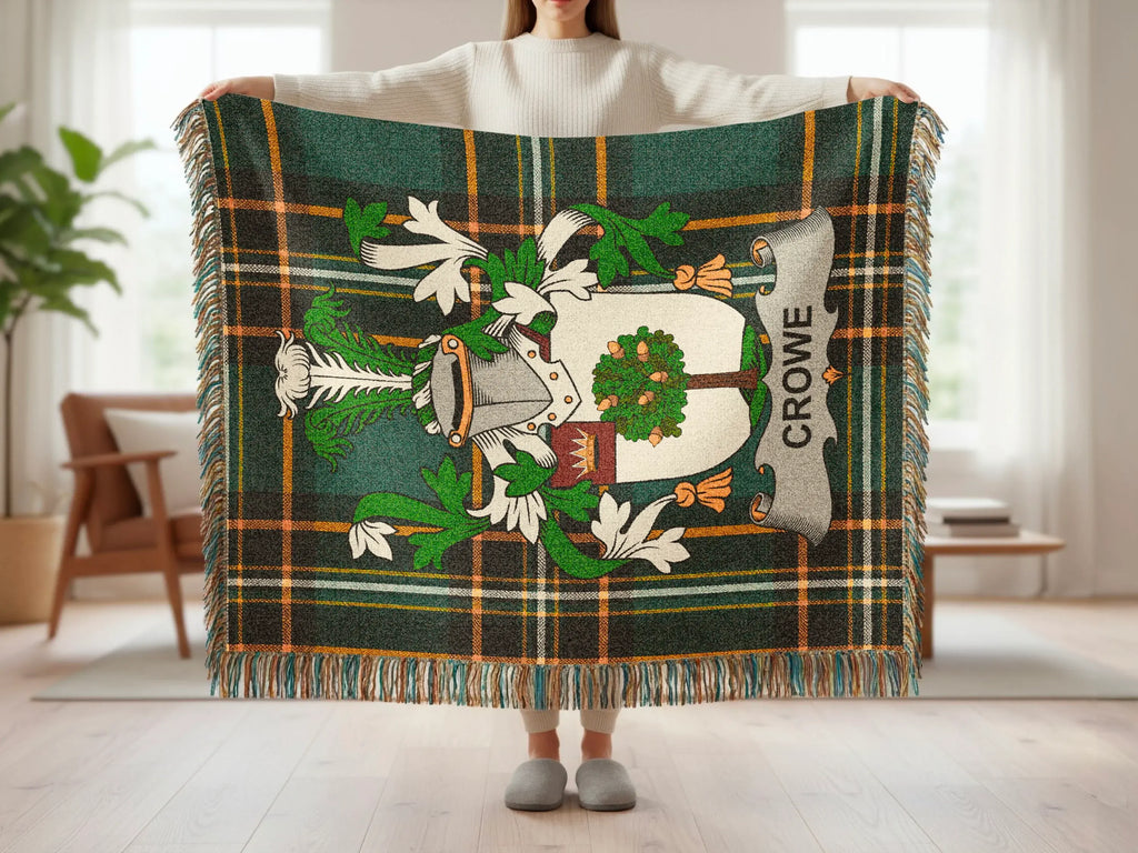 Crowe Family Crest Green Black Plaid Woven Blanket product type