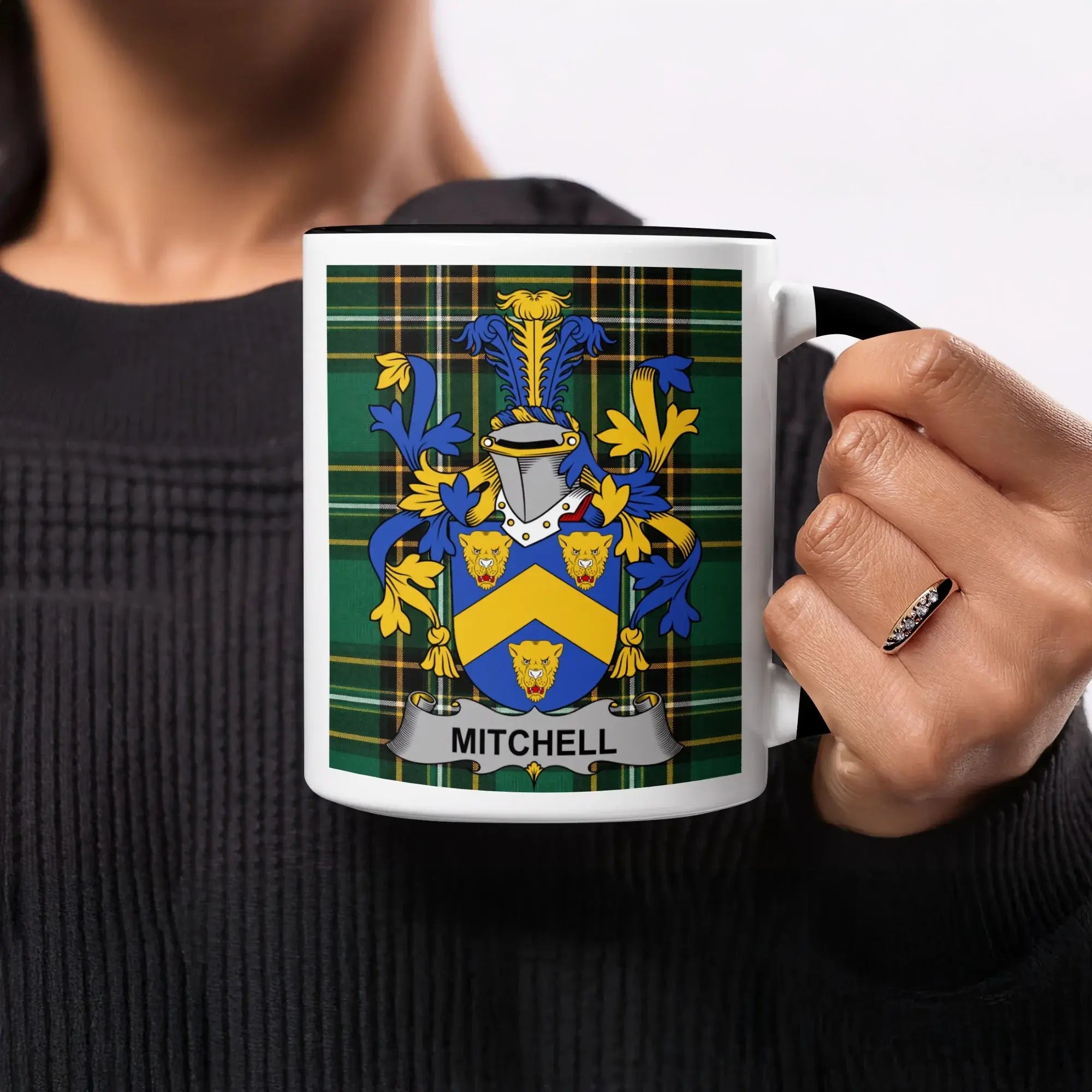 Mitchell Irish heritage mug with black handle and interior