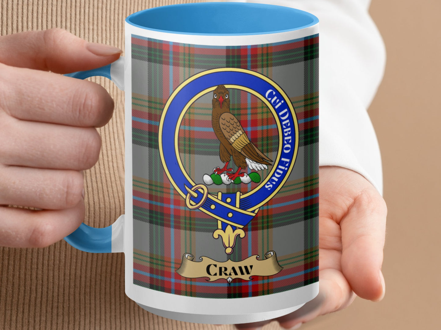 Clan Crawford Tartan Emblem with Craw Design Mug - Living Stone Gifts