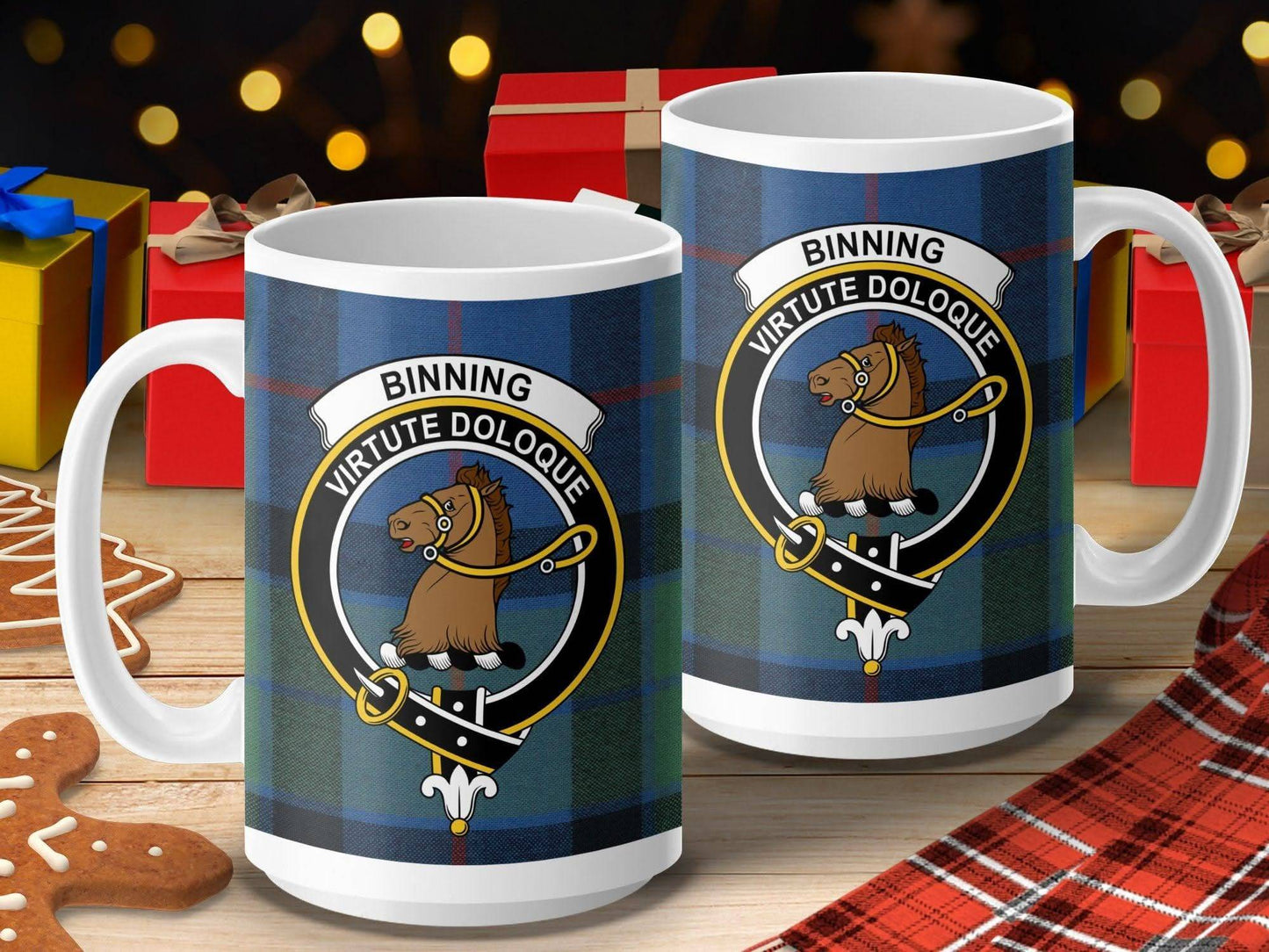 Binning Virtute Doluque Mug with Vibrant Family Crest product type