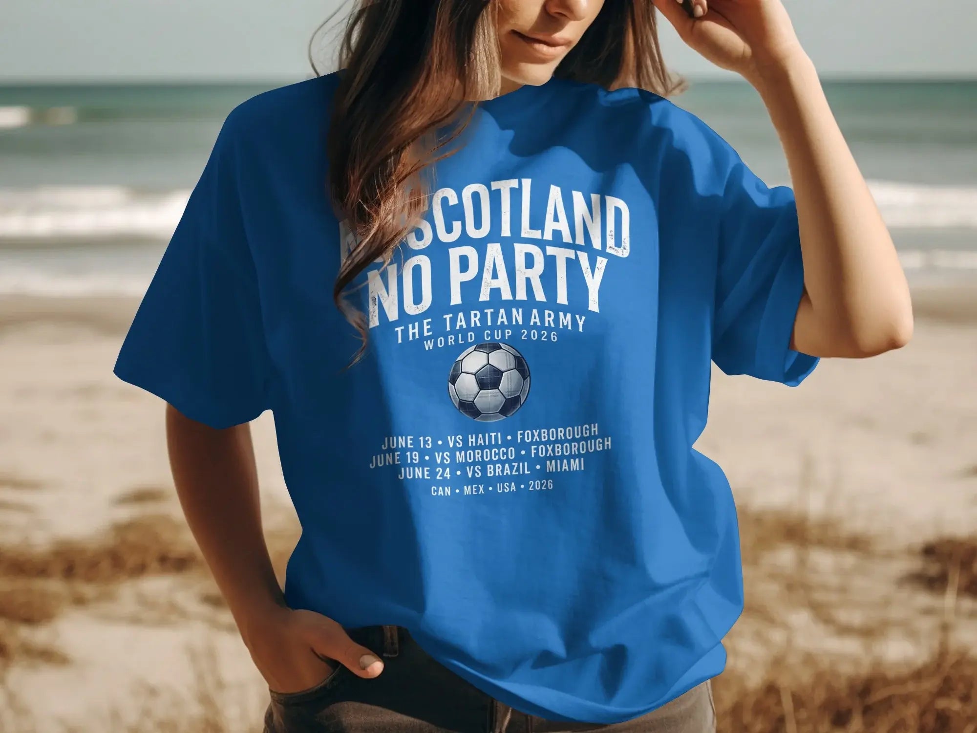 Blue t-shirt for Scotland's Tartan Army World Cup 2026.