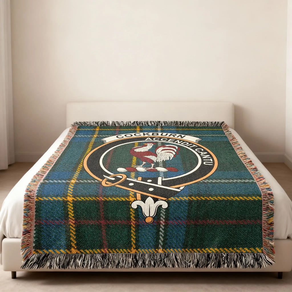 Cockburn clan accendit cantu tartan woven fringe blanket — heirloom quality cotton