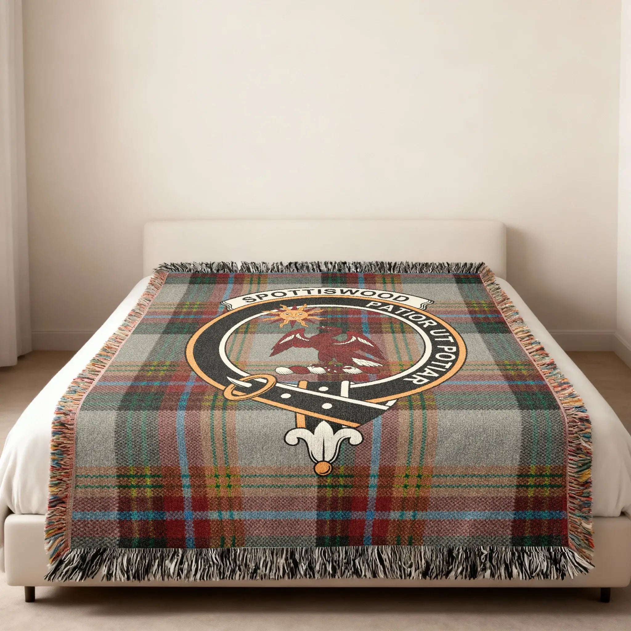 Spottiswood Tartan Plaid Blanket with CrestEmbroidered