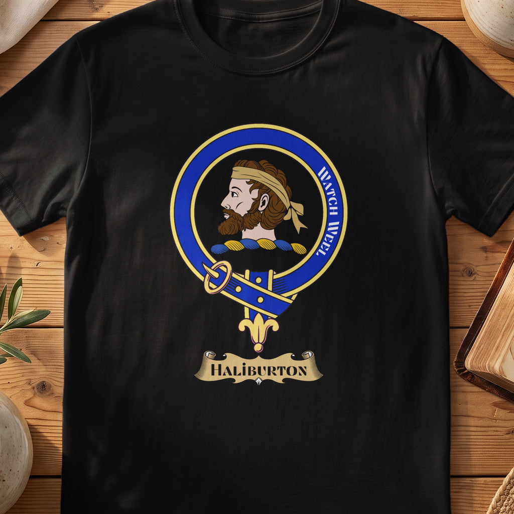 Haliburton Scottish clan crest T-shirt in black