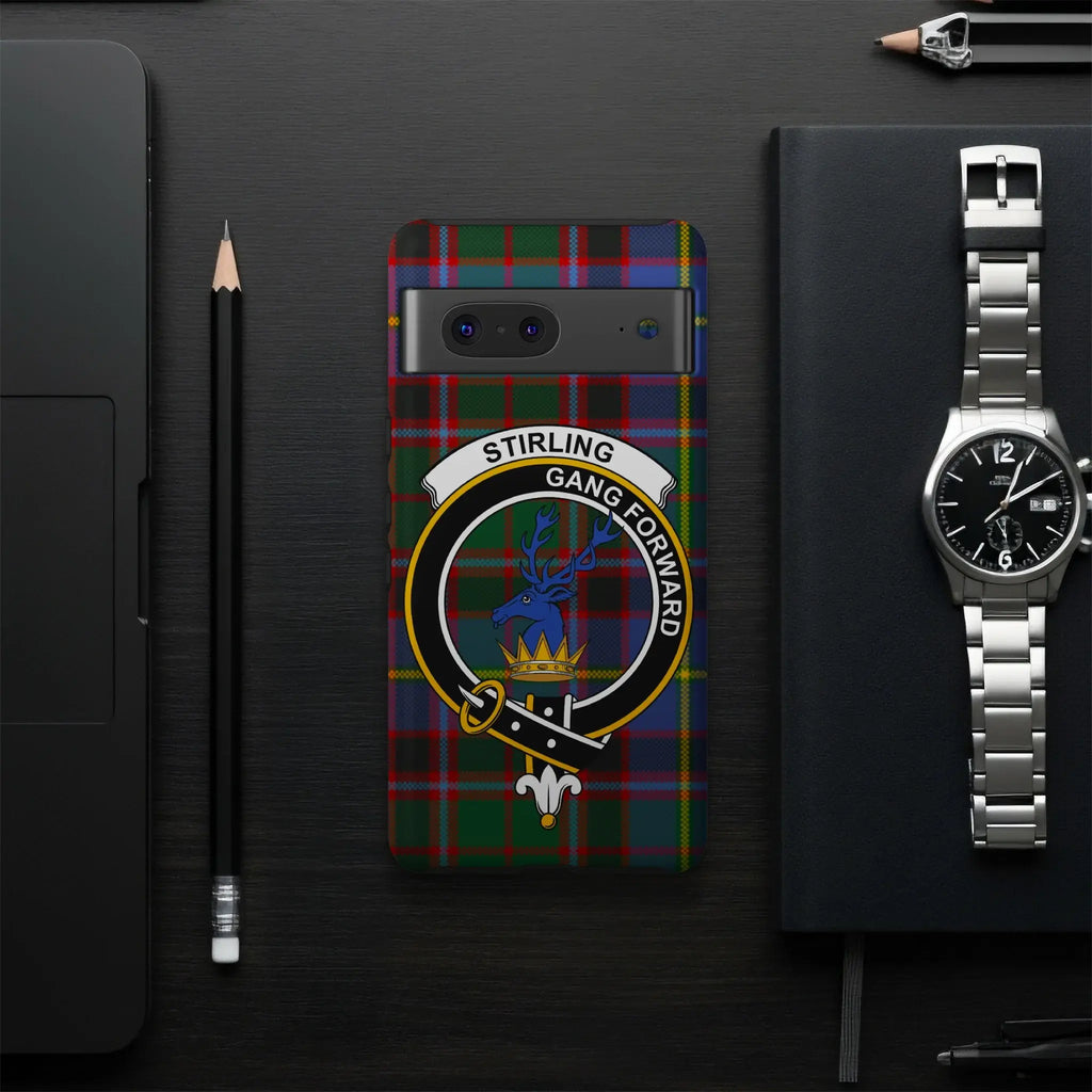Clan Stirling gang forward phone case with stag crest design — glossy surface