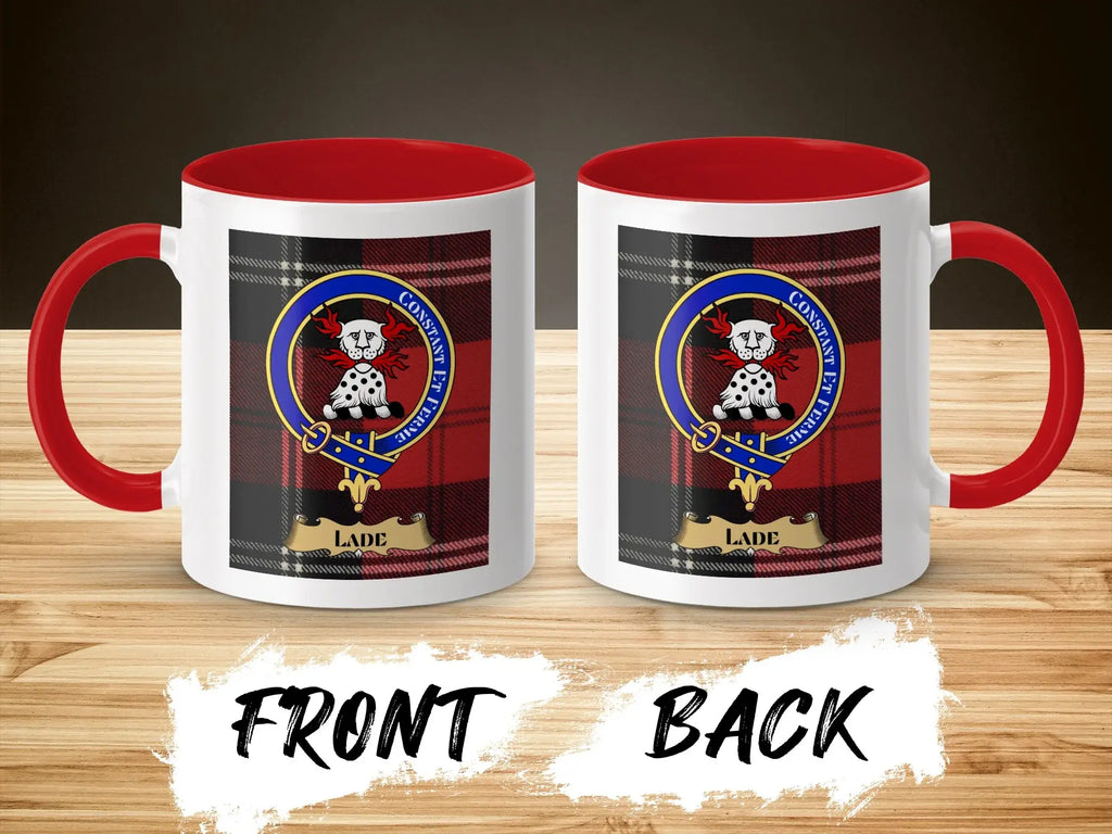 Lade tartan-background crest mug shown as a Scottish heritage gift