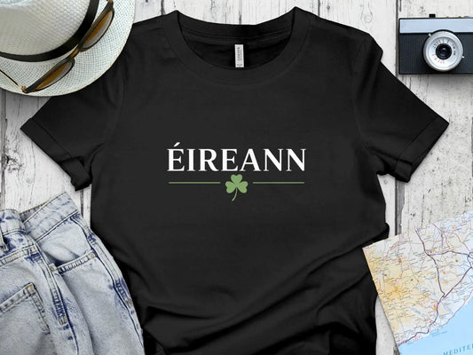 Éireann Shamrock Design Black Shirt