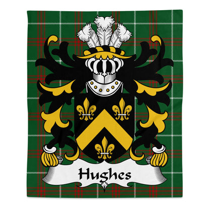 Hughes Welsh Surname Coat of Arms Tartan Background Blanket - Living Stone Gifts