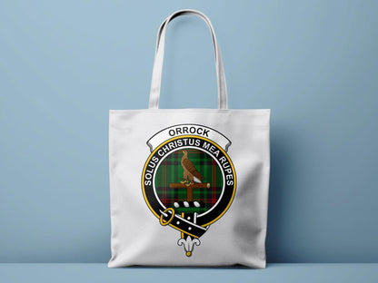 Orrock Clan Crest Solus Christus Mea Rupes Tote Bags - Celtic Ancestry Gifts