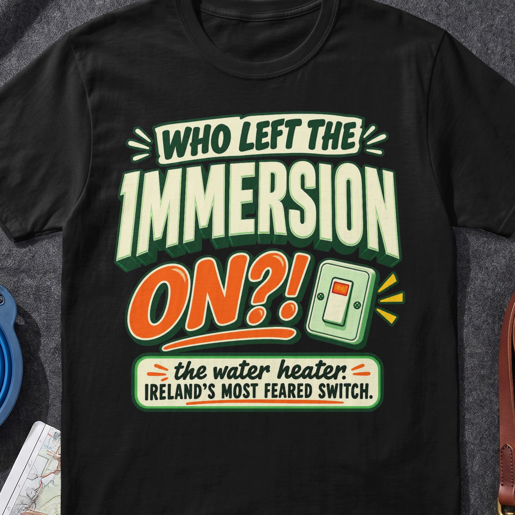 Who Left The Immersion On Irish graphic T-shirt in Black, flat-lay mockup