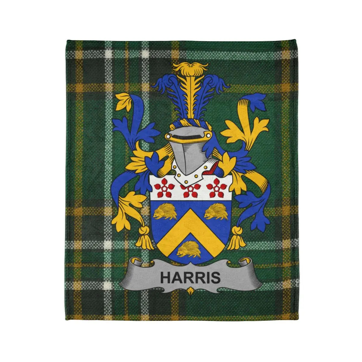 Harris Coat of Arms on Green Tartan Blanket product