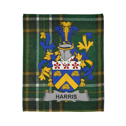 Harris Coat of Arms on Green Tartan Blanket product