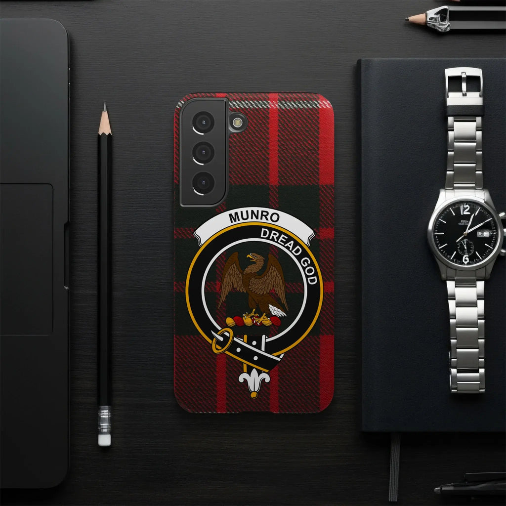 Munro Dread God clan crest tartan phone case — glossy wrap print on Samsung Galaxy