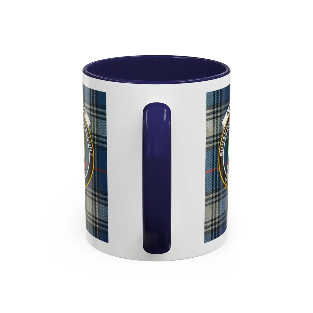 Clan Kinnaird crest accent mug — 15 oz red handle, size and colour options shown