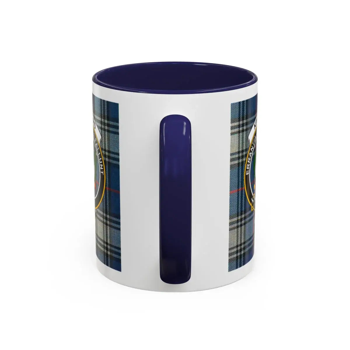 Clan Kinnaird crest accent mug — 15 oz red handle, size and colour options shown
