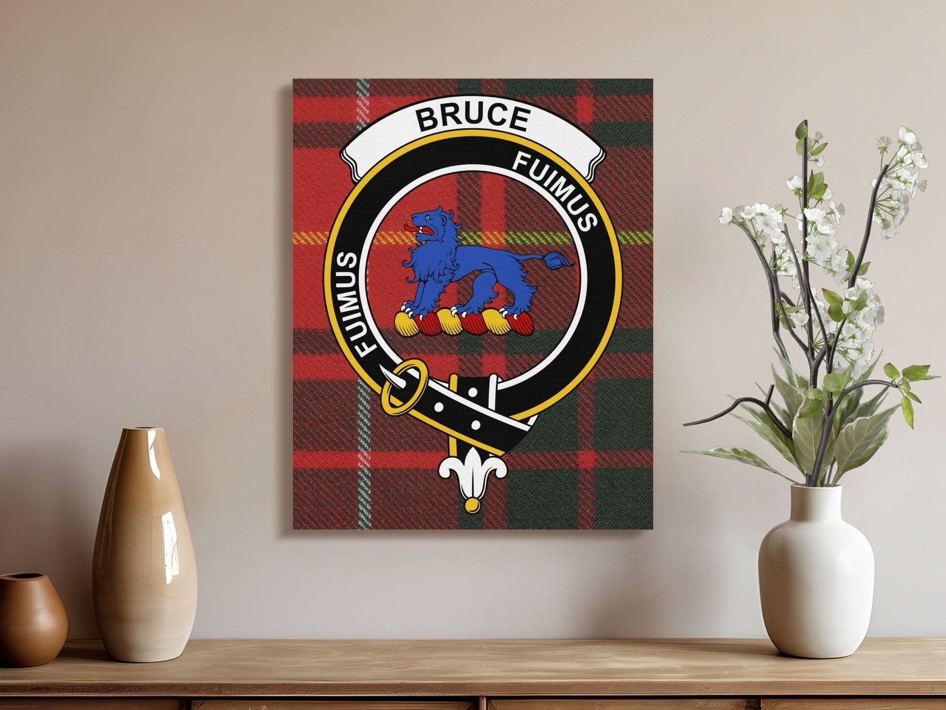 Bruce Scottish Tartan Clan Crest Canvas - Celtic Ancestry Gifts