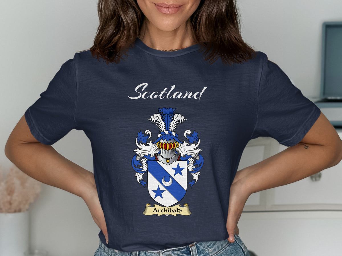Archibald Scottish family shield design on Navy T-shirt