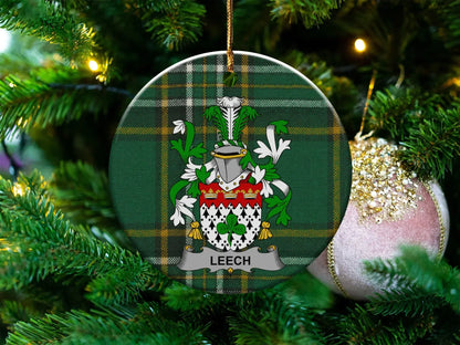 Leech Family Crest Green Holiday Ornament product