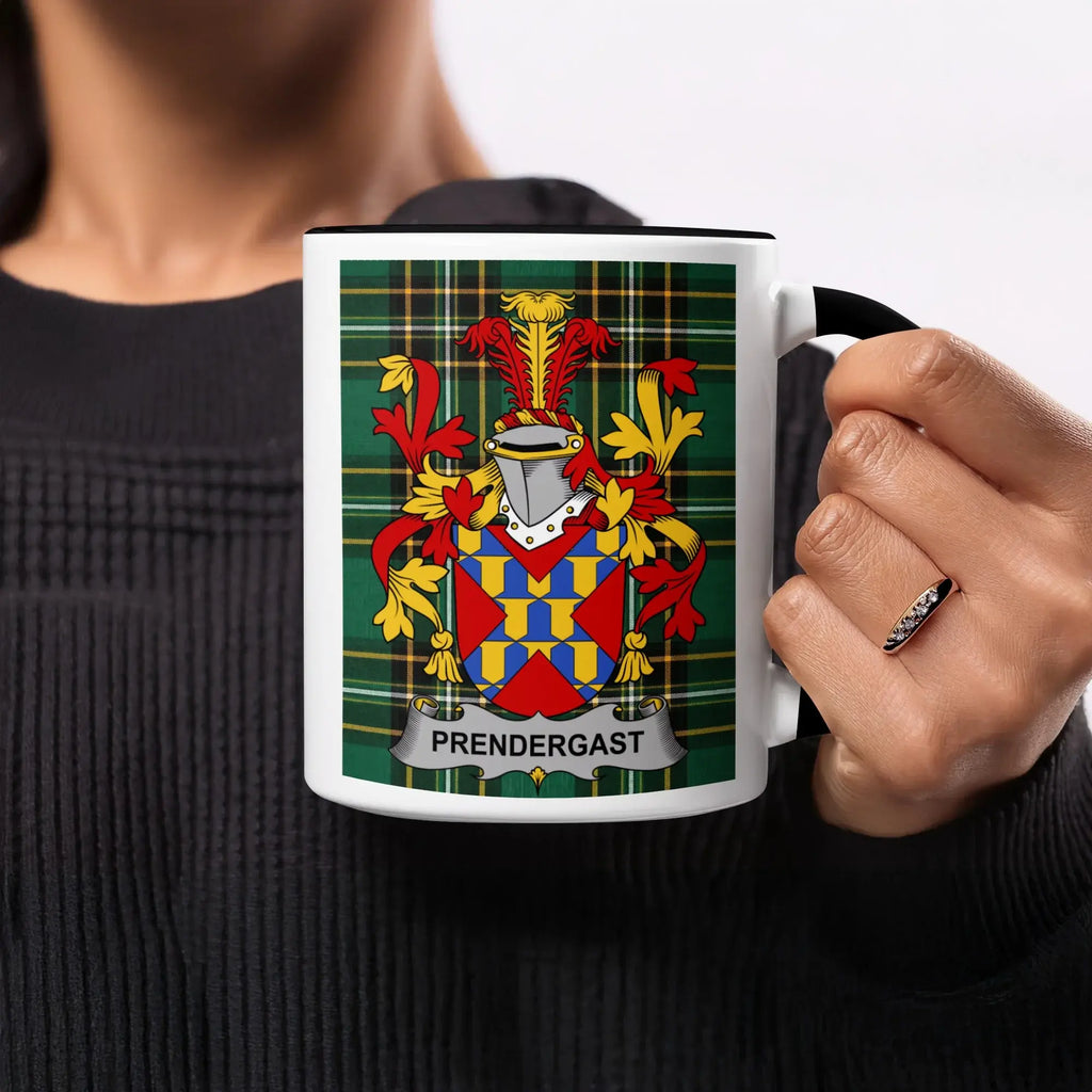 Prendergast black accent mug with Irish National Tartan crest design
