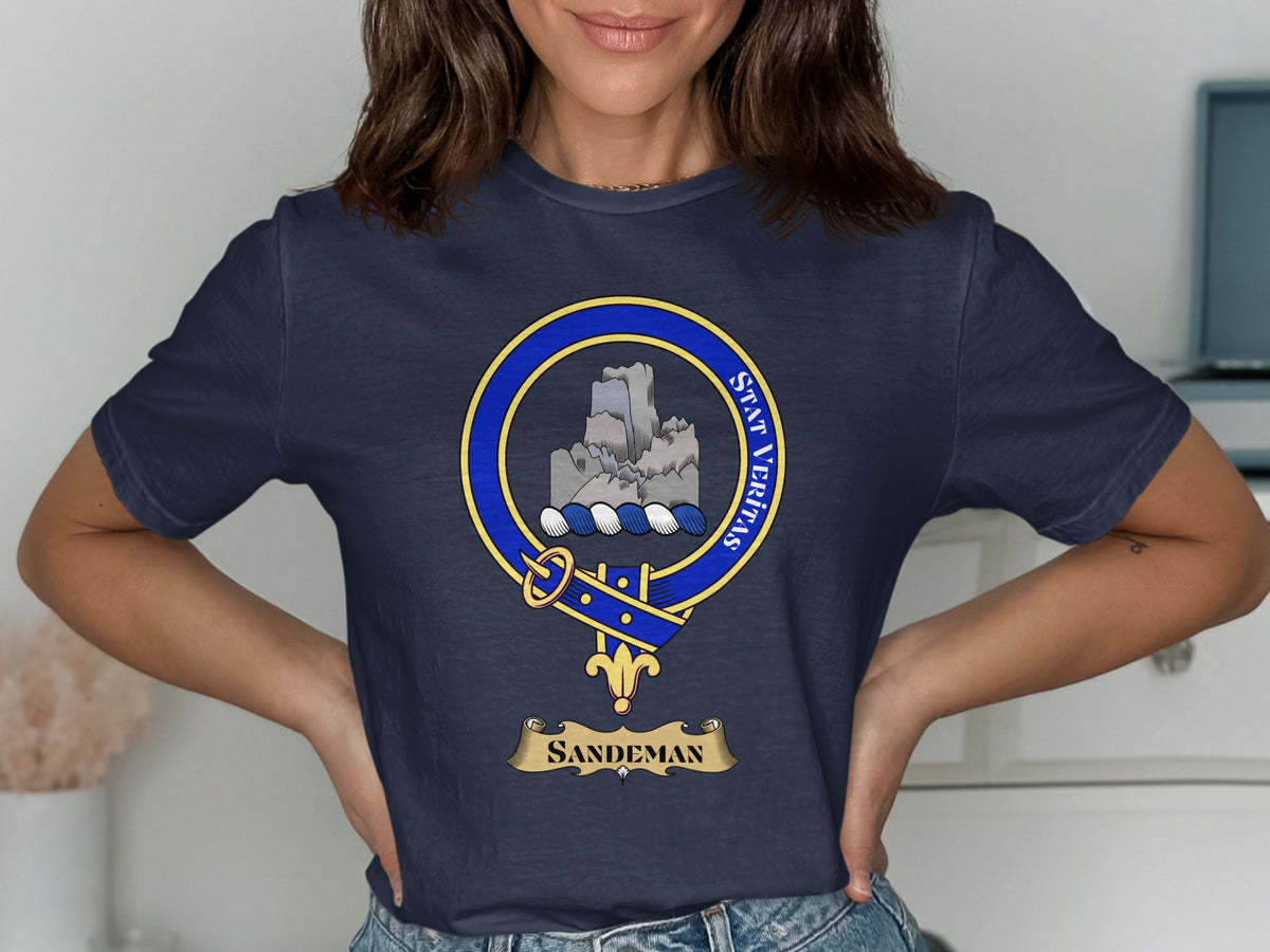 Sandeman Scottish clan crest design on Navy T-shirt