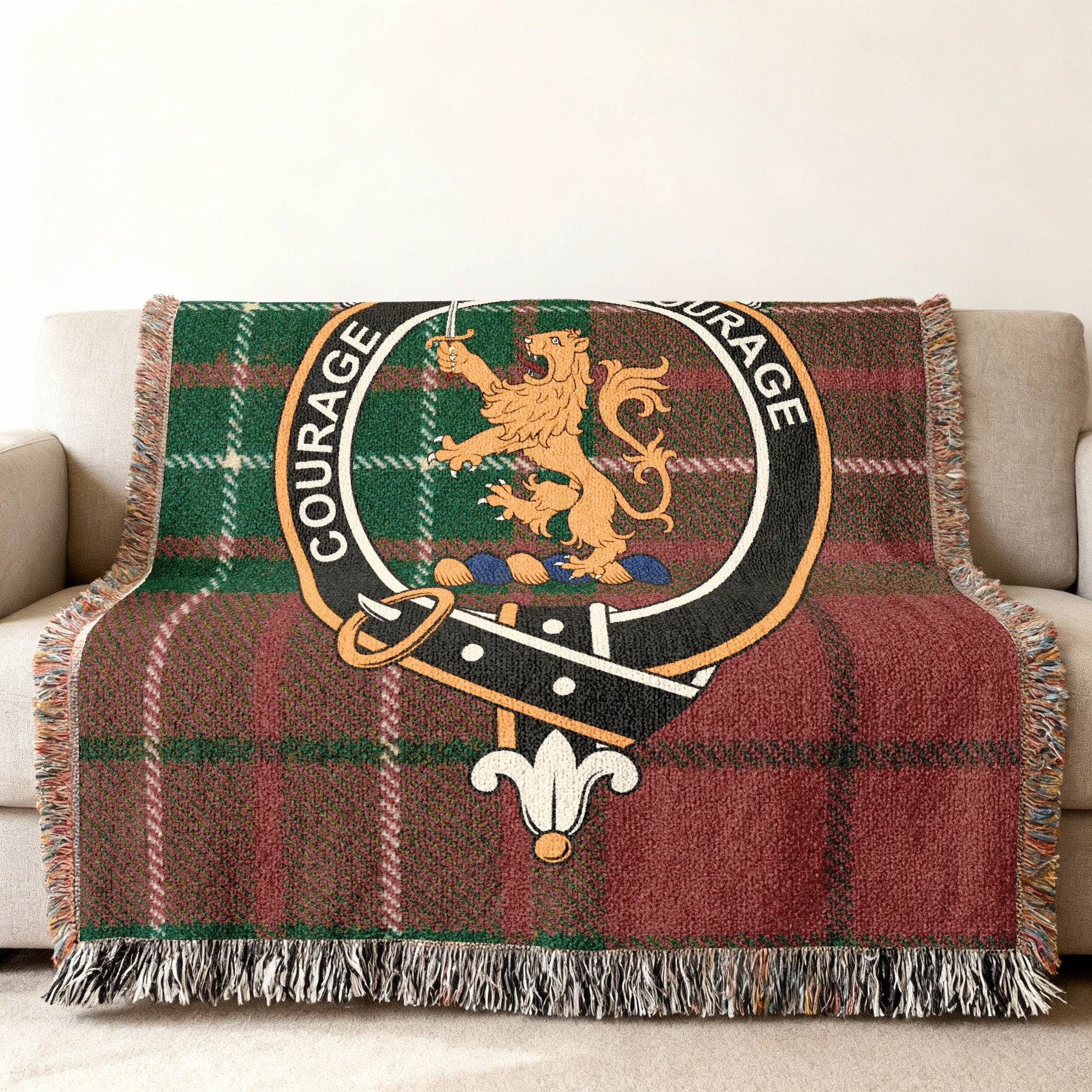 Courage Lion Emblem Plaid Throw Blanket product