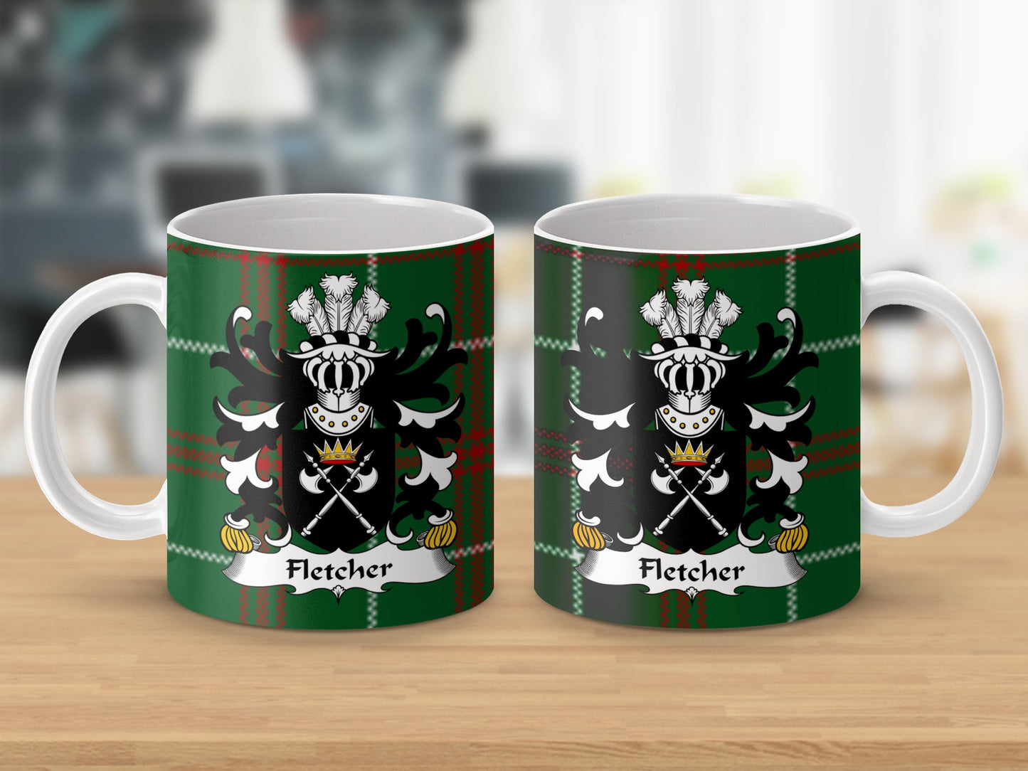 Fletcher Family Crest on Welsh National Tartan Background Mug - Living Stone Gifts