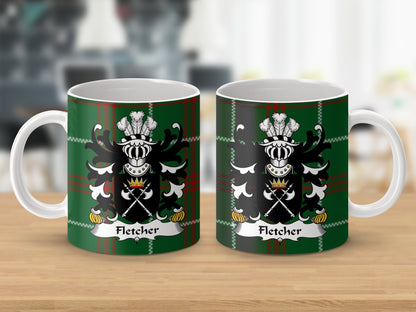 Fletcher Family Crest on Welsh National Tartan Background Mug - Living Stone Gifts