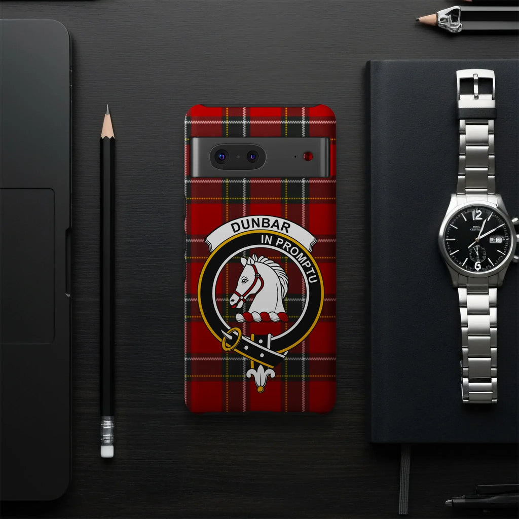 Dunbar clan crest phone case — precise port cutouts, wrap print, Google Pixel model