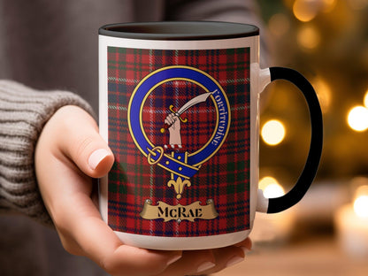 McRae Clan Crest Tartan Design Ceramic Coffee Mug - Living Stone Gifts