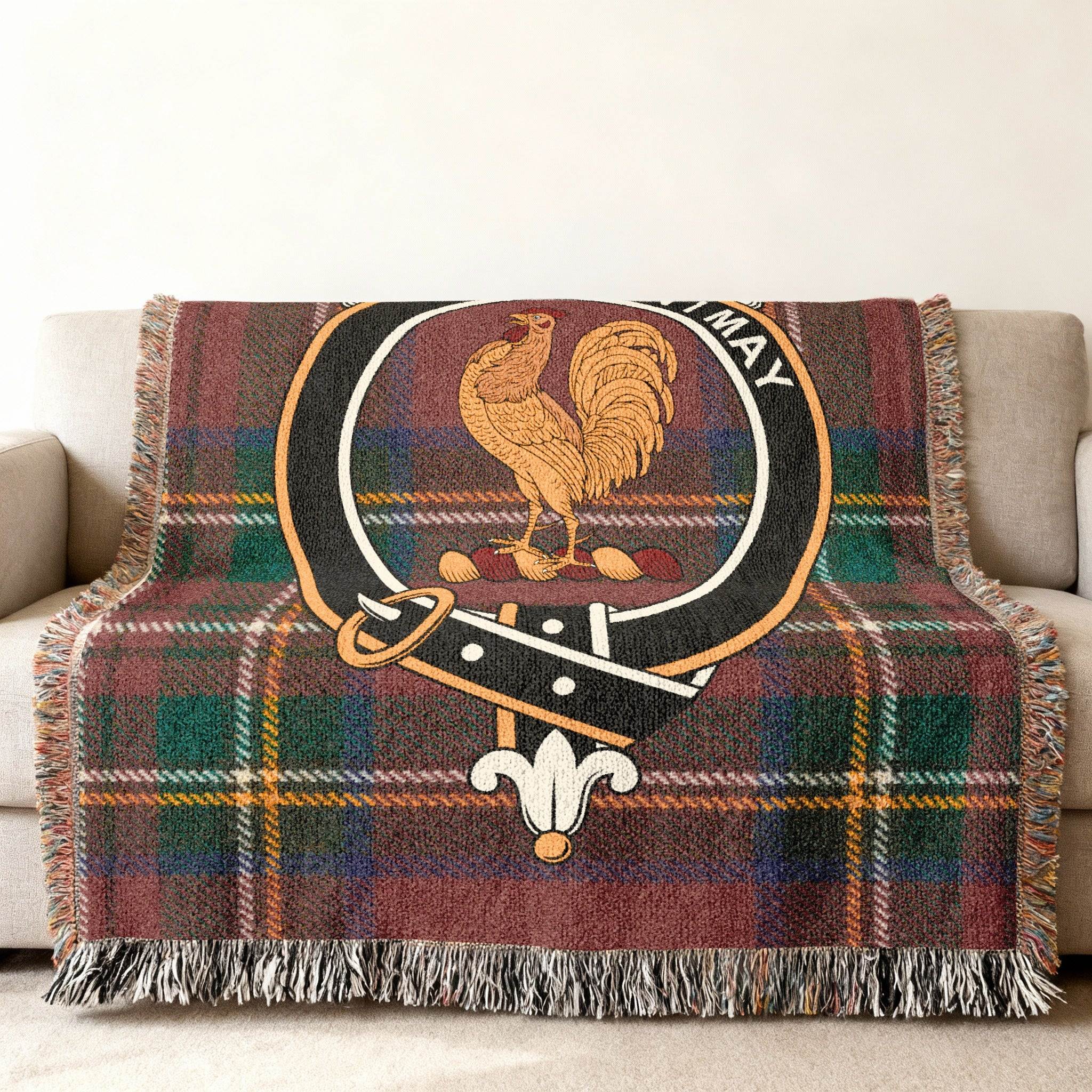 Rooster Emblem Woven Blanket with Fringe Edging