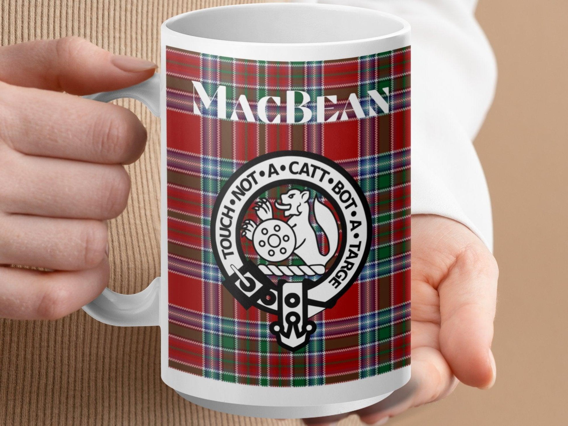 MacBean Clan Crest Mug with Scottish Tartan Design Mug - Living Stone Gifts