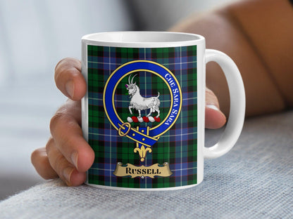 Russell Scottish Clan Crest Tartan Design Novelty Mug - Living Stone Gifts