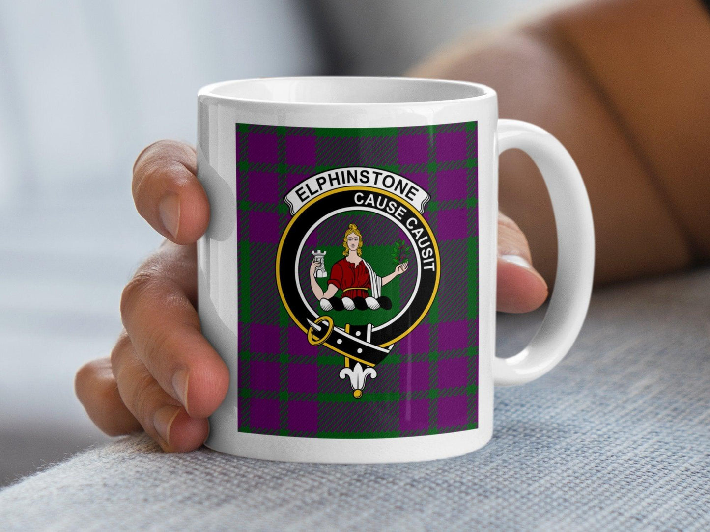 Elphinstone Scottish Clan Tartan Crest Gift Mug - Living Stone Gifts