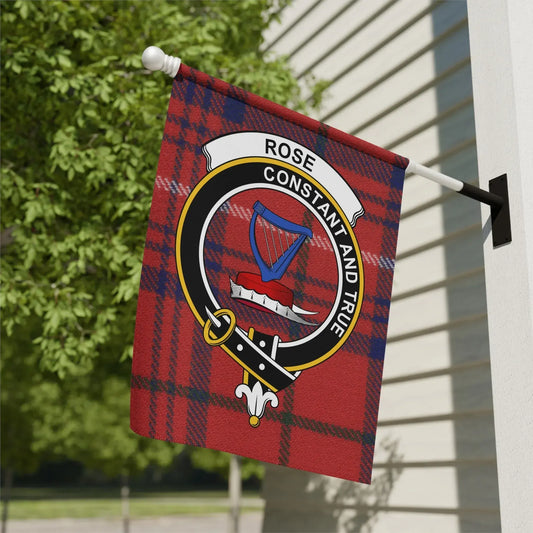 Rose Emblem on Red Plaid Background Flag product