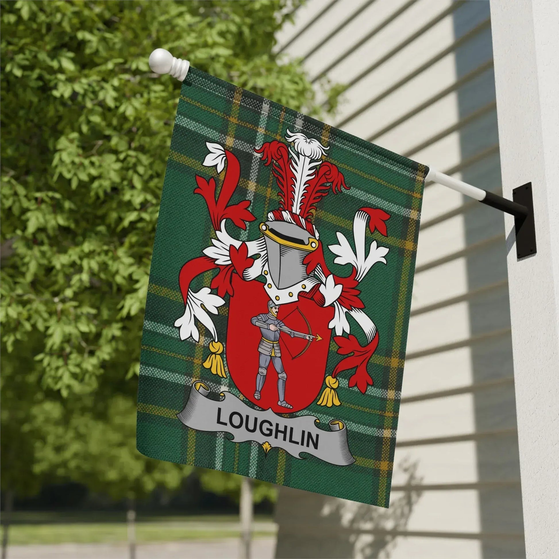 Loughlin Coat of Arms Print on Green Plaid Flag product