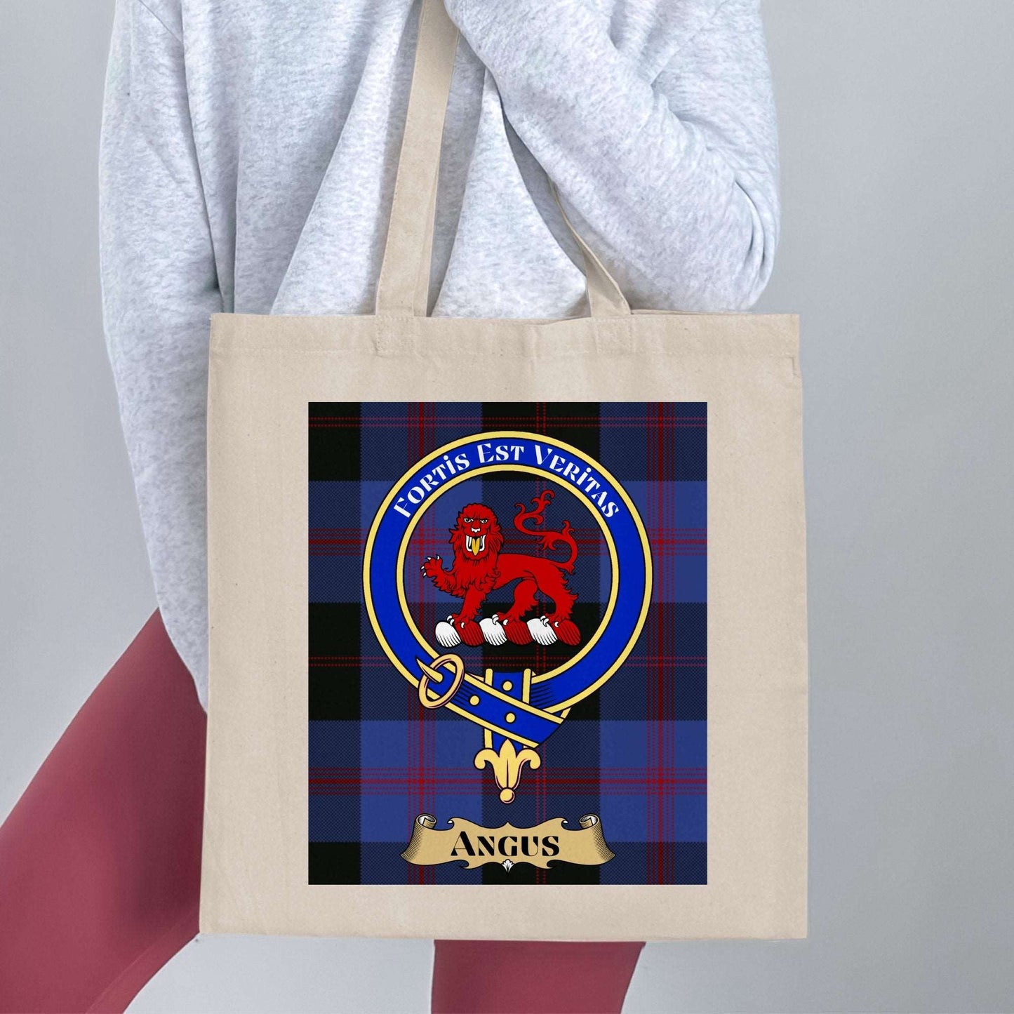 Angus clan Scottish Tartan Crest Tote Bag - Living Stone Gifts