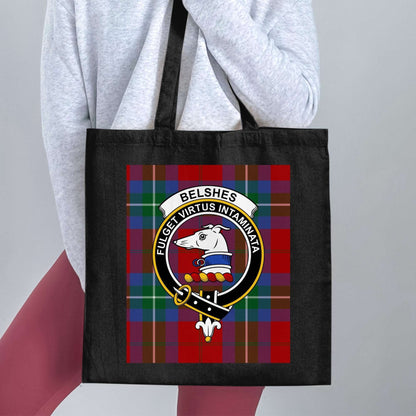 Belshes Clan Crest on Traditional Tartan Tote Bag - Living Stone Gifts