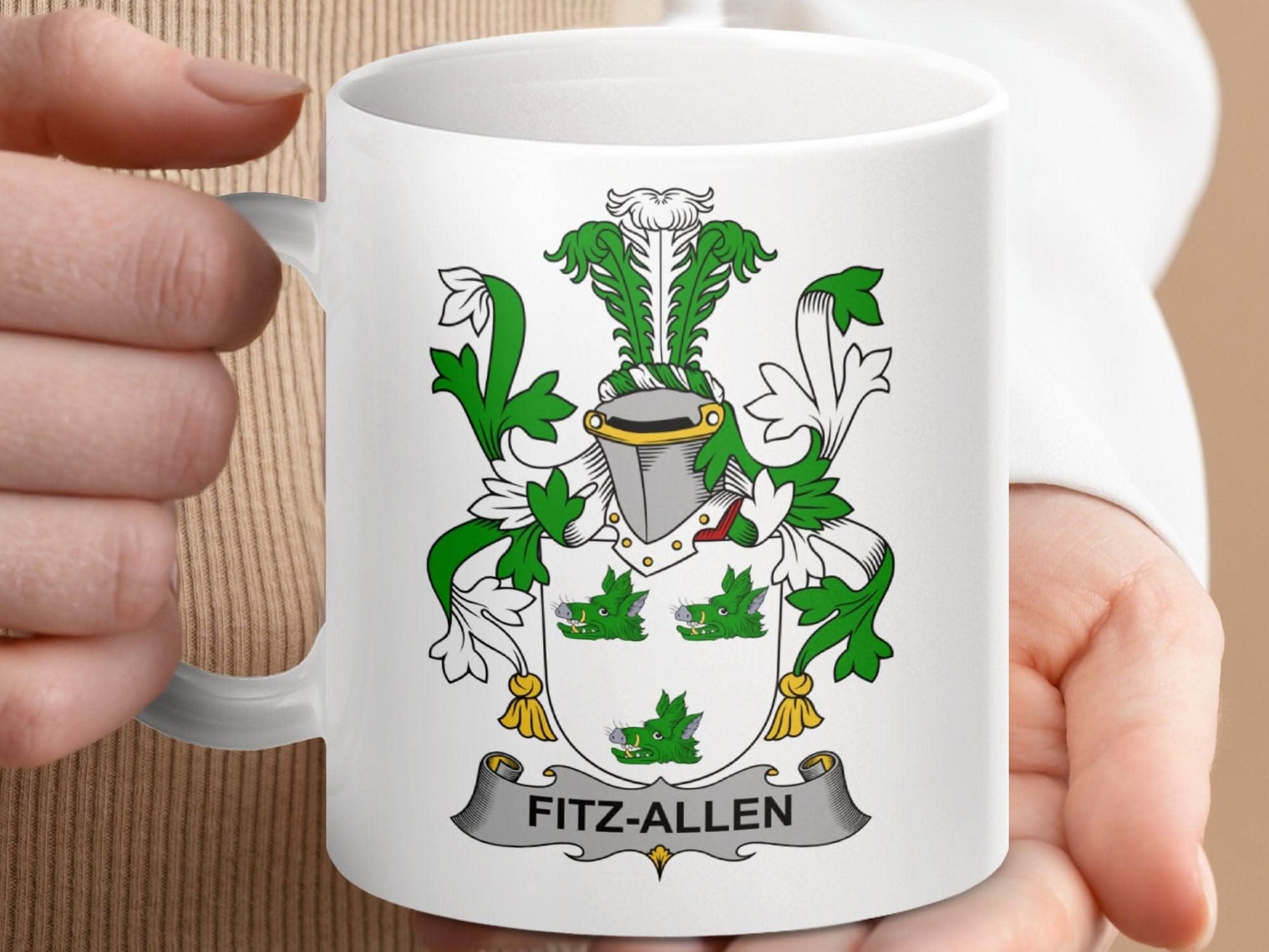 Fitz-Allen Surname Irish Family Crest Mug - Celtic Ancestry Gifts