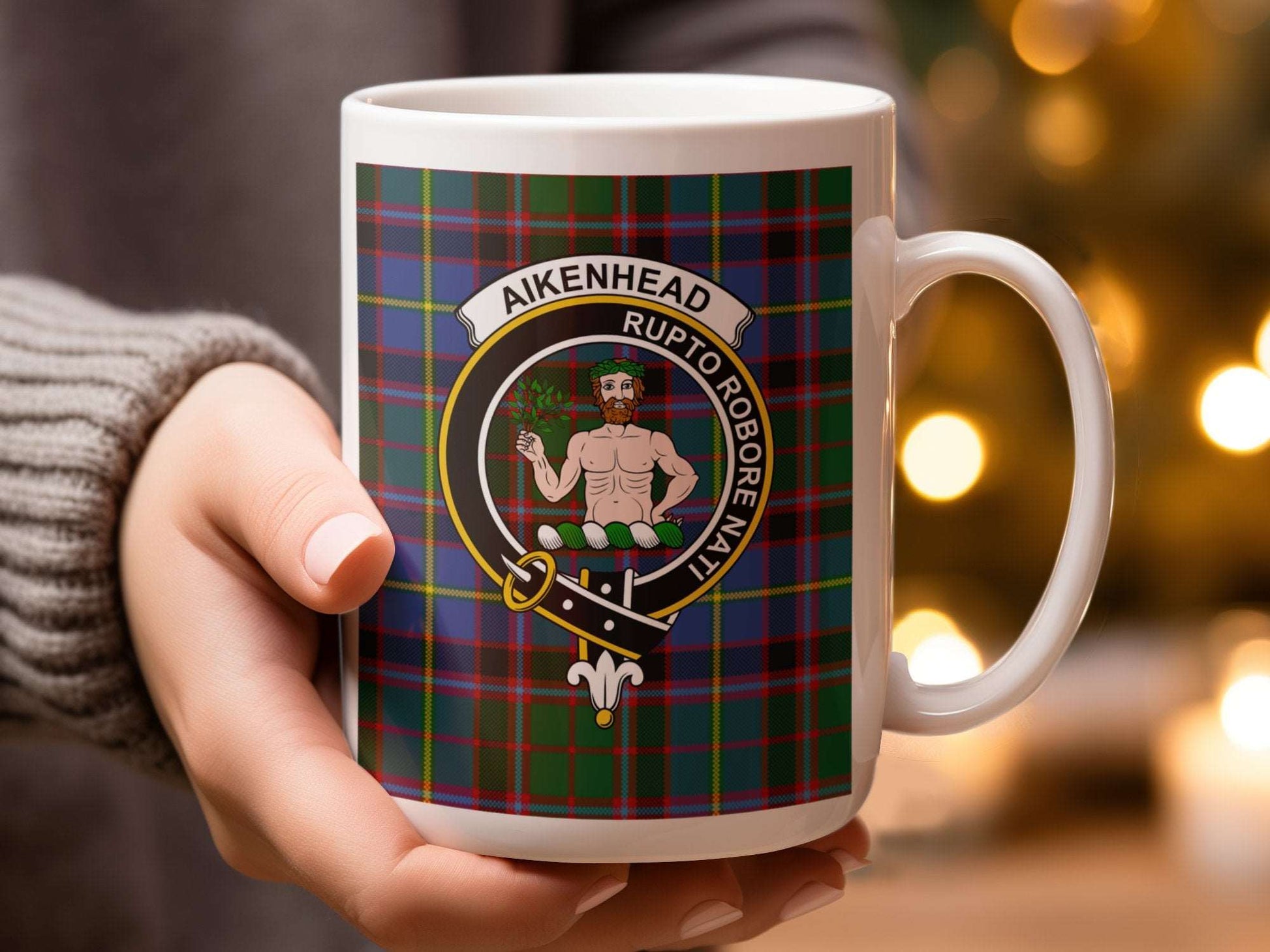 Aikenhead Clan Crest Tartan Pattern Coffee Mug - Living Stone Gifts