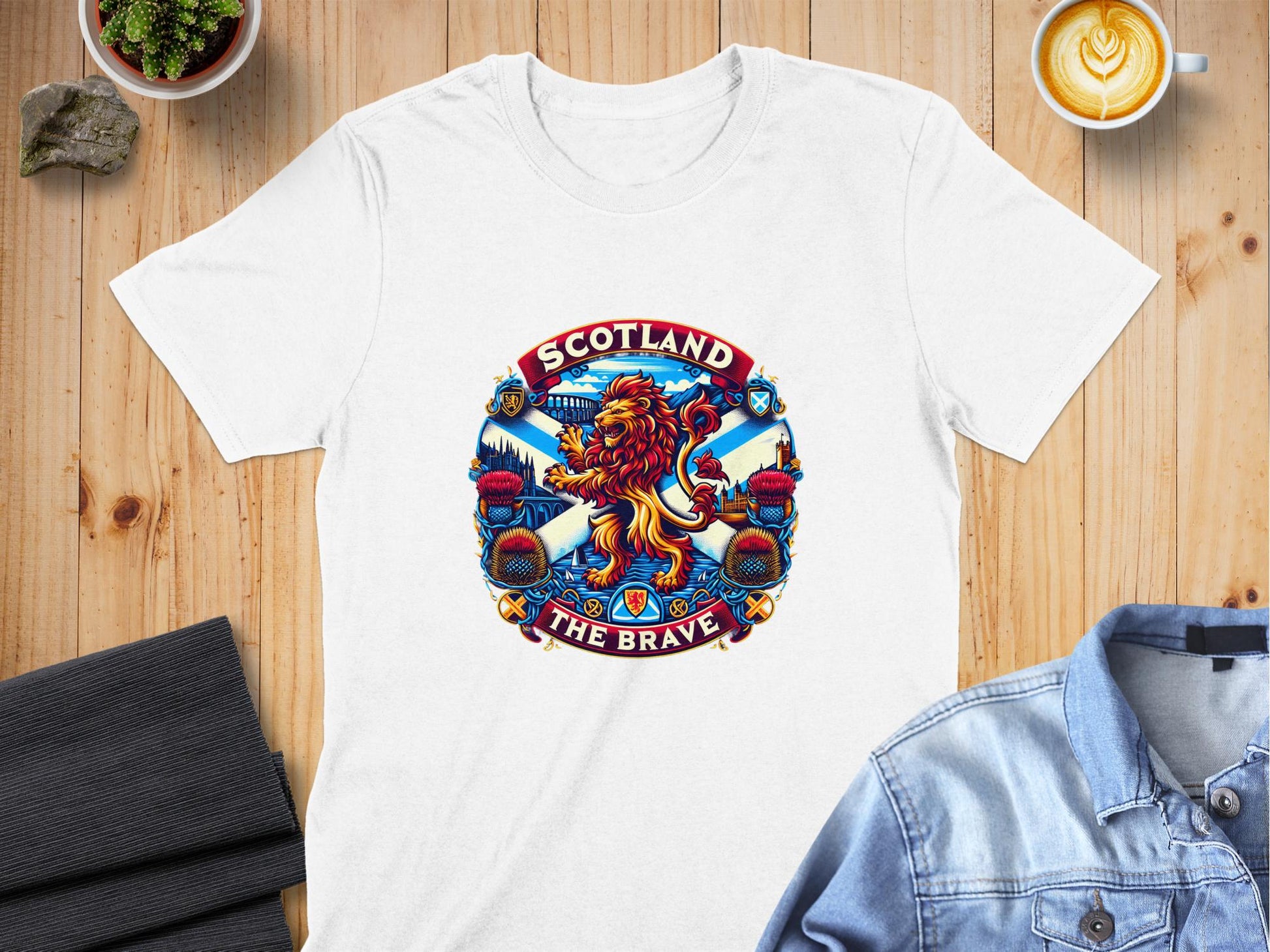 Scotland the Brave Lion and Thistle Graphic T-Shirt - Living Stone Gifts