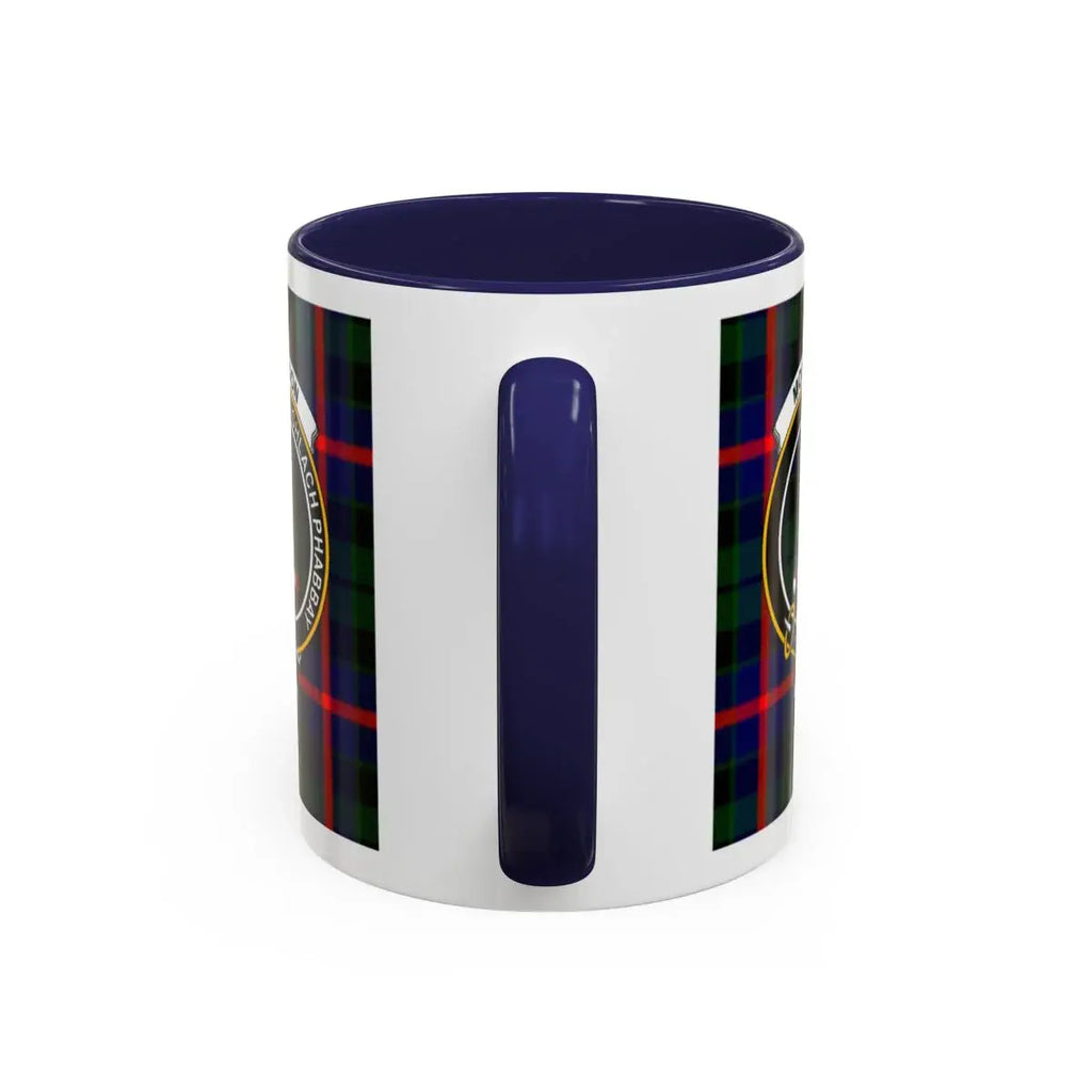 Top-down view of Morrison clan crest mug showing interior accent colour — glossy ceramic