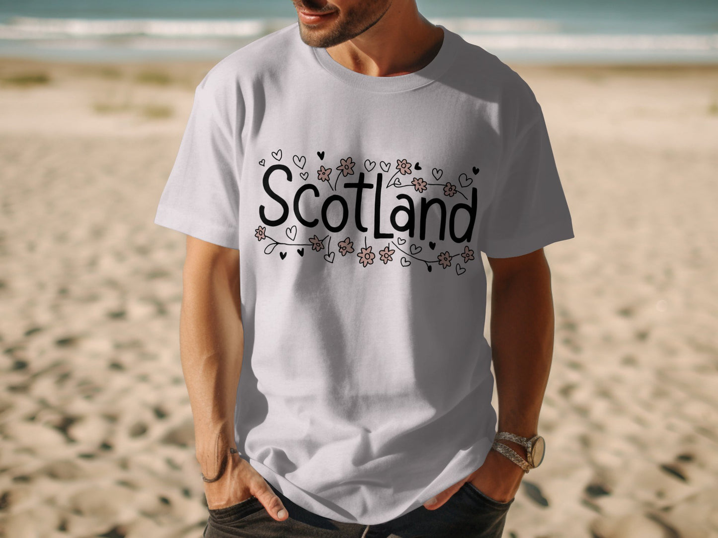 Scotland Lettering Flowers Hearts Graphic T-Shirt - Living Stone Gifts