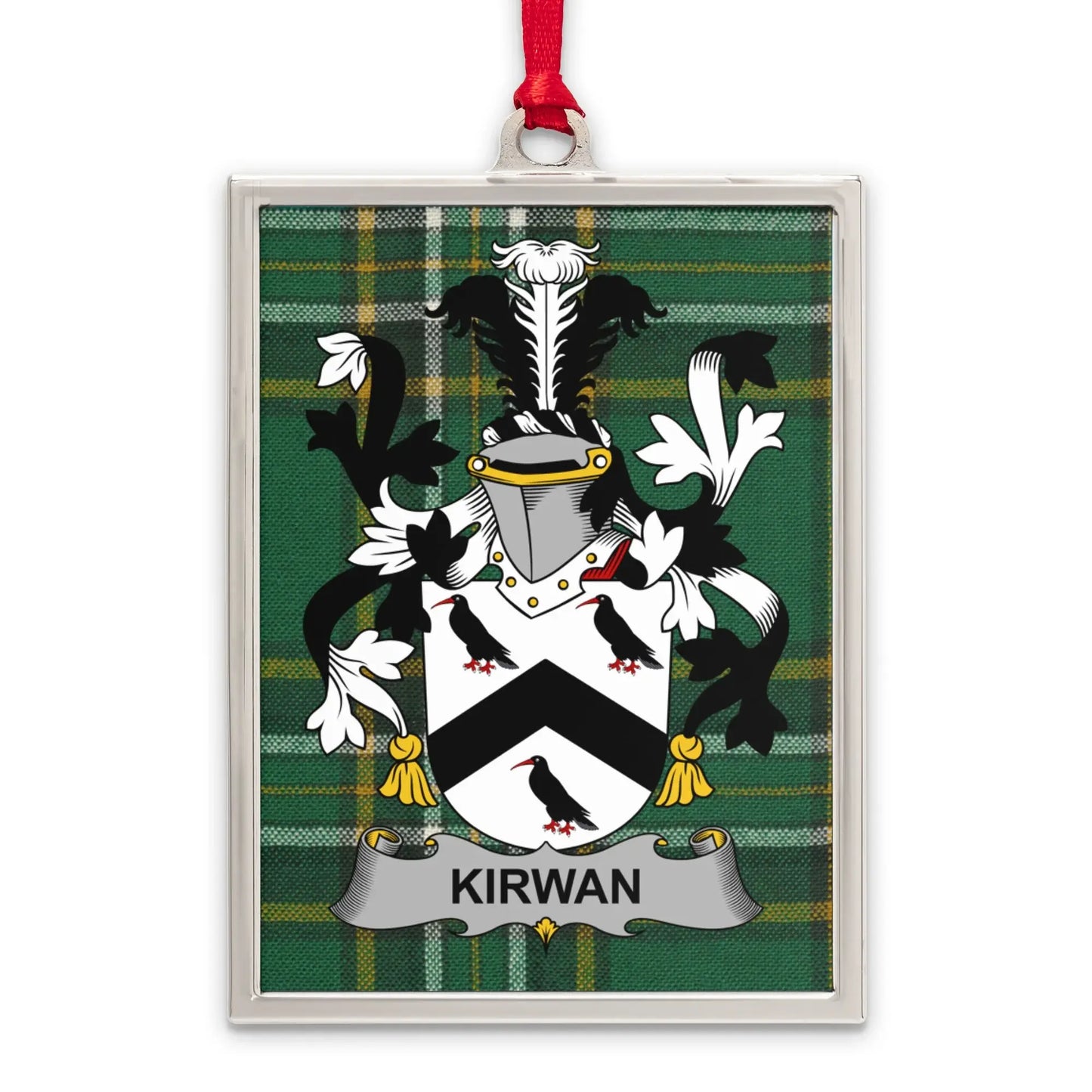 Kirwan Family Crest Plaid Background Ornament product