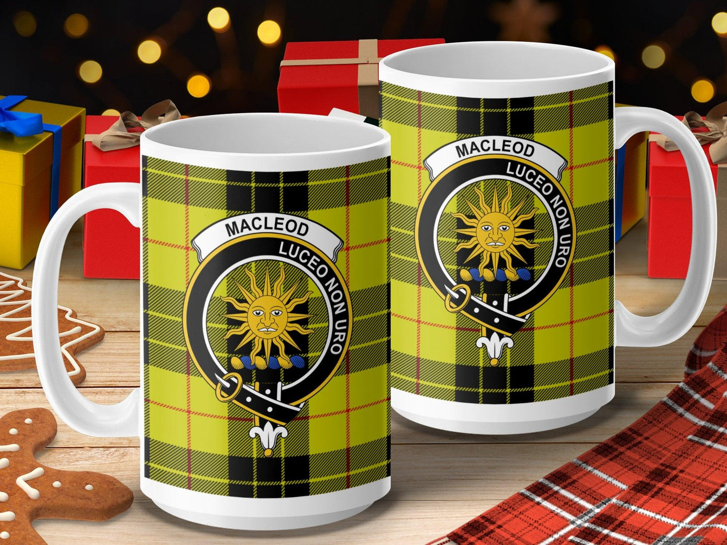 MacLeod Clan Crest with Tartan Pattern on Mug - Living Stone Gifts